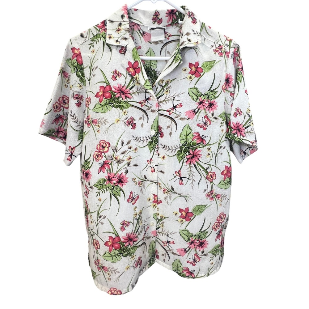 BonWorth Floral Butterfly Button Front Blouse Textured Grannycore‎ Cottagecore M